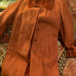 Burberry Shearling full length coat in pumpkin/rust color